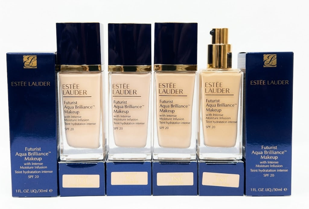 Estée Lauder Futurist Aqua Brilliance™ Makeup with Intense Moisture Infusion SPF 20, a hydrating liquid foundation.